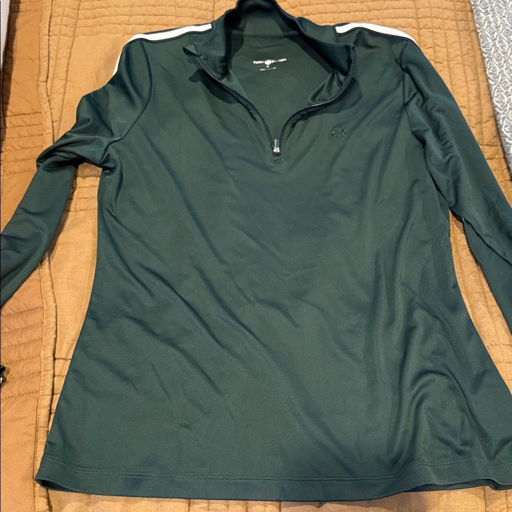 Tory Burch Green Long Sleeve Quarter-Zip Top